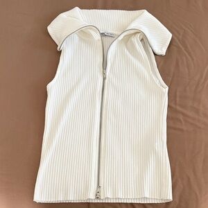 Zara Cream Ribbed Sleeveless Zip-Up Tank